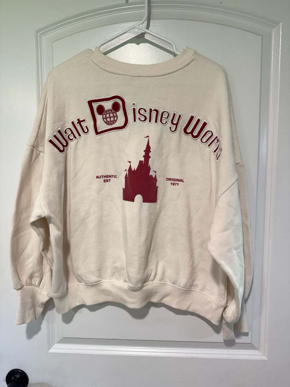 Walt Disney World Embroidered Crewneck Sweatshirt Oversized Cream XL